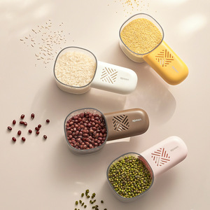 Cuillère doseuse multifonctionnelle avec clip de fermeture pour riz, haricots, nouilles, snacks, en ABS, blanc, rose, jaune, marron - Product Image 1