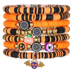 Halloween <b>Beaded</b> <b>Bracelets</b> Set Orange Black Pumpkin Spider Skull Charm Unisex Jewelry for Party Costume Accessory - Product Image 5