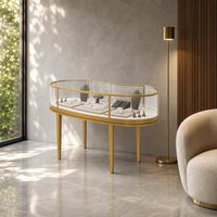 Vitrine à bijoux en verre avec cadre doré octogonal personnalisé, éclairage LED, vitrine à bijoux en verre pour magasin, boutique