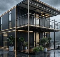 Maison modulaire préfabriquée pliable avec double porte vitrée, éclairage LED, panneau gris anthracite, bureau de chantier portable, dortoir, installation rapide