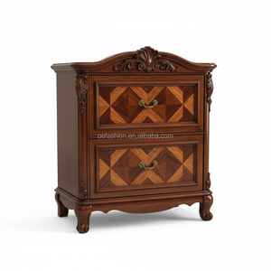 Mesita de Noche de Madera Maciza Tallada a Mano de Lujo Estilo Antiguo OE-FASHION con Chapa de Diamante <span class=keywords><strong>y</strong></span> 2 Cajones para <span class=keywords><strong>Hotel</strong></span> o Villa - Product Image 1