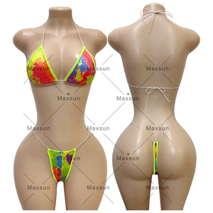 Maxsun Sexy Cô Gái Vũ Nữ Thoát Y Trang Phục Dancewear Kỳ Lạ Sexy Màu Sắc In Ấn Hai Mảnh Đồ Lót Cơ Thể Stocking Kỳ Lạ Dancewear Bikini - Product Image 1