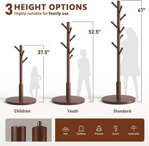 Perchero de pie de madera con 8 ganchos de punta redonda, 3 alturas ajustables, 13"D x 13"W x 67.3"H - Ideal para <span class=keywords><strong>recibidor</strong></span> u oficina (Marrón) - Product Image 2