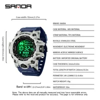 Reloj Deportivo SANDA 6229 Unisex con Luz Verde, Resistente al Agua 5BAR, Esfera Grande, Pantalla Digital, Multifuncional, Correa de Goma, ABS