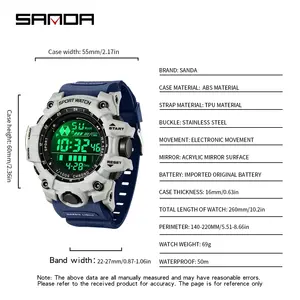 Reloj Deportivo SANDA 6229 Unisex con Luz Verde, Resistente al Agua 5BAR, Esfera Grande, Pantalla Digital Multifuncional y Correa de Goma - Product Image 5