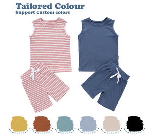 Hot Sale gerippte Bambus Viskose Sommer ärmellose Tops kurze 2 PCS Baby Kleidung Set Unisex Kinder Kleidung Outfits - Product Image 5
