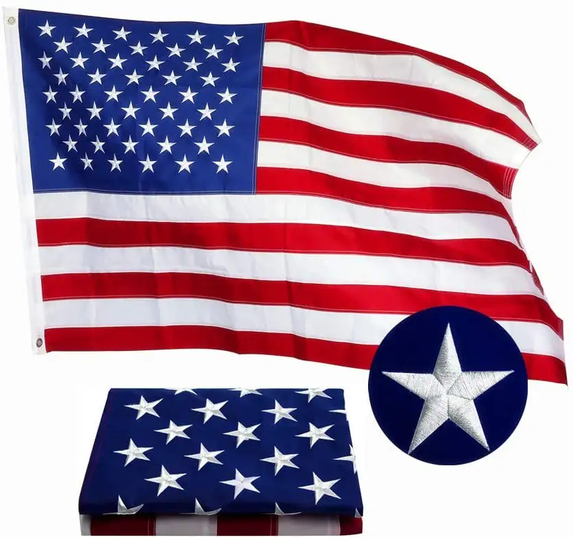 Bandera Americana de nailon resistente para exteriores, banderas americanas de 3x5 pies con estrellas bordadas, rayas cosidas y arandelas de latón