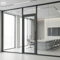 Cloison de séparation de bureau moderne en verre simple face, acier interne et aluminium externe, 90 mm, insonorisation 45 dB pour espaces de travail
