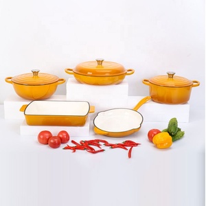 Nouvel ensemble de batterie de cuisine 5 pièces en <span class=keywords><strong>fonte</strong></span> émaillée, minimaliste, écologique, résistant au four et au lave-vaisselle, avec <span class=keywords><strong>plaque</strong></span> de grillade, en promotion - Product Image 6