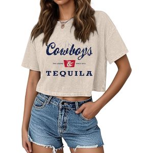 Camiseta Corta Estilo Vaquero Occidental FOXA para Mujer, Camisetas con Gráficos Vintage, Música Country, Rodeo, Lavado Ácido, Top de Jersey de Algodón - Product Image 1