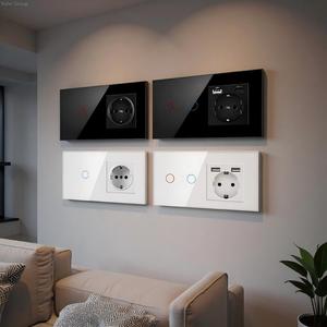 Interrupteur tactile mural double pour usage domestique avec panneau en verre trempé étanche et prise de courant, avec ports Type-C et USB - Product Image 6