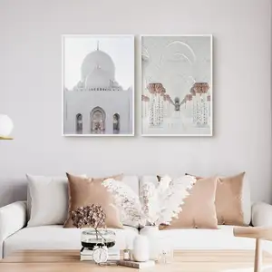 白色清真寺印花套装2件Sheikh Zayid Abu Dhabi清真寺伊斯兰帆布墙艺术用于家庭Deocr客厅
