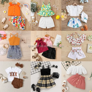 Trẻ Em Của Mùa Hè 2Pcs Cô Gái Của Hoa Bông Vải T-Shirts Và Quần Short Giản Dị Giải Trí Phong Cách Cửa Hàng Bán Buôn Tính Năng - Product Image 5