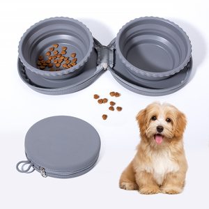 Portabile doppio personalizzato 2 in 1 silicone pet ciotola pieghevole doppio cucciolo ciotola pieghevole cibo & ciotola acqua con cerniera per i viaggi - Product Image 1
