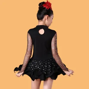 Vestido de baile latino de lentejuelas para niños, vestido de actuación de manga larga de malla transpirable, falda de baile de Jazz moderno, <span class=keywords><strong>disfraz</strong></span> de animadoras - Product Image 4