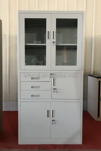 Armoire de rangement moderne en acier et verre avec 3 tiroirs, classeur métallique, armoire en fer avec porte vitrée, coffre-fort - Product Image 4