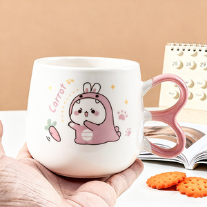 แก้วเซรามิคลายการ์ตูนน่ารักพร้อมหูจับสีชมพูสำหรับเด็กผู้หญิงและเด็ก แก้วของขวัญ 300 มล. - Product Image 1