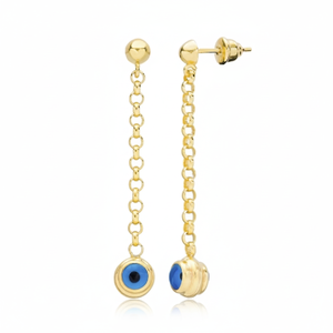 Wholesale Turkish Handmade 925 <b>Silver</b> Sterling Long <b>Earrings</b> with Beaded Eye Design Gold Plated Jewelry for Women - Product Image 2