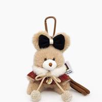 Breloque de sac en peluche lapin poncho esthétique à carreaux rouges, lapin rose Kawaii avec col en fourrure, décoration de sac à dos tendance