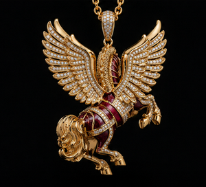 Collier pendentif Phénix ailé doré avec moissanite, chaîne à maillons, bijoux de style chinois traditionnel pour femme - Product Image 1