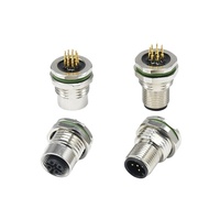Connecteur circulaire mâle-femelle droit M12 à montage sur panneau, à souder sur circuit imprimé, avec contacts plaqués or, étanche IP67/IP68