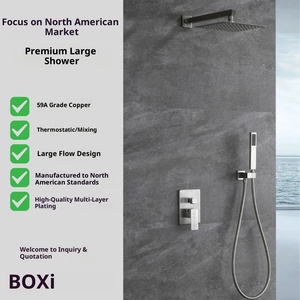 Douche murale carrée encastrée Xinxi, style américain, en acier inoxydable chromé, pour hôtels, avec jet pluie BX - Product Image 3
