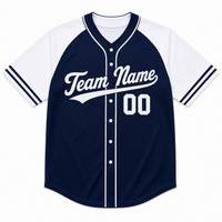 Maillot de baseball personnalisé bleu marine et rouge, col en V, boutonné, manches courtes, rayé, uniforme d'équipe, séchage rapide, respirant, pour hommes