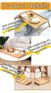 휴대용 대나무 침대 플래터 테이블 접이식 다리 다목적 아침 식사 트레이 캠핑 음식 서빙 거실 클래식 바니쉬 - Product Image 5