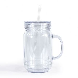 Vaso de Plástico de Doble Capa con Asa, Libre de BPA, 20 oz, Tipo Mason, con Fondo Perforado y Tapón - Product Image 5