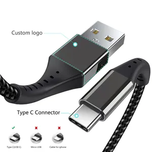 Cable USB 2022 tipo C de carga rápida, Cable de alimentación de 10 pies 6 pies 3 pies para Samsung Galaxy S9 Note 8, novedad de 2,0