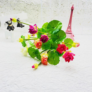 ดอกบัวประดิษฐ์ Qi Xing 7 หัว ดอกไม้ผ้าไหมสีแดงม่วง ตกแต่งบ้าน จัดงานแต่งงาน - Product Image 1