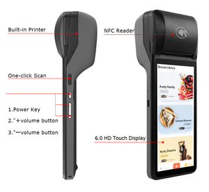 เครื่อง POS สำหรับร้าน<span class=keywords><strong>อาหาร</strong></span> POS Factory ขนาด 6 นิ้ว พร้อมเครื่องพิมพ์ความร้อน 58 มม. ระบบ Android 14 8 คอร์ - Product Image 4