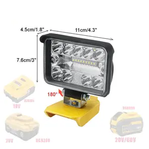 Henglai levou luz de trabalho para bateria dewalt 20v, 18w 32w 3000lm luzes de inundação para emergências, camping, ao ar livre com usb