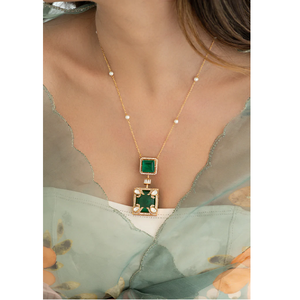 Luxury Gold Tone Green Accent Pendant <b>Necklace</b> for Women Elegant Fashion Jewelry <b>Statement</b> <b>Necklace</b> Party Wedding Anniversary - Product Image 1