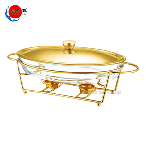 Oval Gold Chafing Dishes Buffet Soup Pots Heating Catering Equipment Glass <strong>Food</strong> Warmer Casserole Stockpots With <strong>Stand</strong> and Lid - Product Image 1