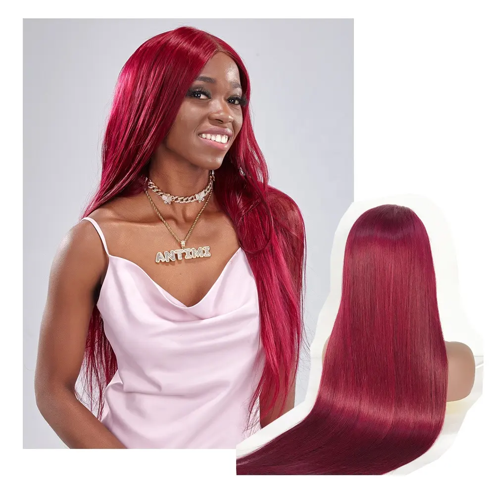 99J#Straight 100% Raw Human Hair Model with 32inch Lace Wigs Very popular color fashion style