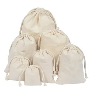 Custom Logo Organic Cotton Linen Bag Canvas Cotton Drawstring Bag Small Cotton Pouch for Coffee Beans Tea Storage Cloth Bag