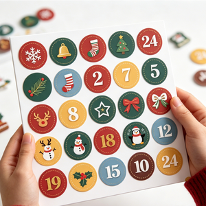 Customized Christmas Series Sticky Waterproof Circular Digital Stickers for Personalization - Product Image 1