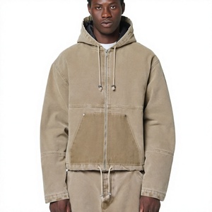 Sweat-shirt à capuche décontracté pour homme, personnalisé, en tissu molletonné 100 % coton de haute qualité, brodé, uni, style court avec fermeture éclair, vente en gros - Product Image 1
