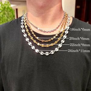 Coffee Bean Hip Hop Jewelry Chunky Thick <b>Choker</b> Necklace Chain Coffee Bean Pig Nose Stainless Steel 18K Mens Gold Geometric 10pc - Product Image 2
