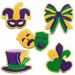 Nuevo Parche Termoadhesivo de Chenilla Bordado con Diseño de Dibujos Animados para Toalla, Temática Mardi Gras - Product Image 1