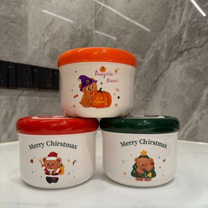 Christmas Bear Plastic Steel Double Layer <b>Lunch</b> <b>Box</b> 900Ml Round With Lid For Breakfast Oatmeal Storage - Product Image 3