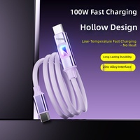 Cable de Carga para Auto Tipo-C, Cable de Datos Luminoso de Carga Ultra Rápida, Cable de Datos Trenzado de 100W con Luz Indicadora