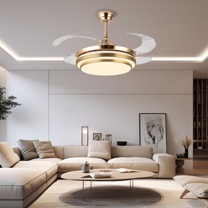 Candelabro de 42 pulgadas, luces colgantes modernas, luz de ventilador de techo Led Invisible retráctil dorada con luz y control remoto - Product Image 5