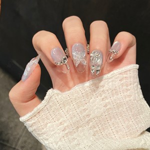 <span class=keywords><strong>Uñas</strong></span> acrílicas hechas a mano con diseño <span class=keywords><strong>de</strong></span> ojo <span class=keywords><strong>de</strong></span> gato y mariposa azul, 10 Uds., <span class=keywords><strong>Uñas</strong></span> postizas para uso en salón - Product Image 2