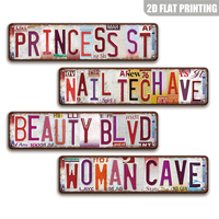 Letrero Metálico Decorativo con Diseño de Letras, Placa Retro con Nombre de Calle, Decoración de Pared Plana Impresa en 2D para Dormitorio, Salón de Belleza, Hogar, Casa de Campo