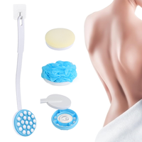 Sikat Mandi Bulat dengan Gagang Panjang, Bahan PE, Spons Bunga untuk Membersihkan Punggung, Dapat Dilepas dan Diganti untuk Penggunaan di Kamar Mandi