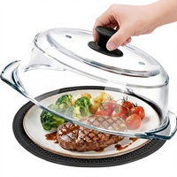 Couvercle anti-éclaboussures en verre pour micro-ondes avec tapis de protection pour micro-ondes, couvercle de protection robuste pour assiette avec trous d'aération et poignée en silicone