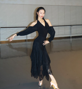 Сексуальный танцевальный костюм-леотард с открытой спиной и V-образным вырезом для латиноамериканских танцев, джаза, самбы, румбы, сальсы, дышащий топ для женщин - Product Image 3