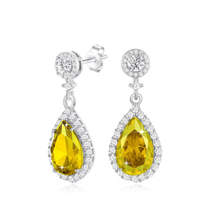 Wholesale S925 Sterling <b>Silver</b> Pear Cut Natural Citrine Dangle <b>Earrings</b> Double Halo Micro Paved CZ <b>Drop</b> <b>Earrings</b> Luxury Bridal - Product Image 1